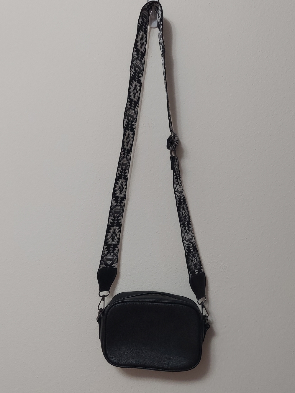ah.dorned Black Crossbody Camera Bag with Tribal Strap